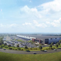 rendering of the kingsland meadowland brownfill industry project, a light-filled building situated in the meadowlands wetlands in north jersey
